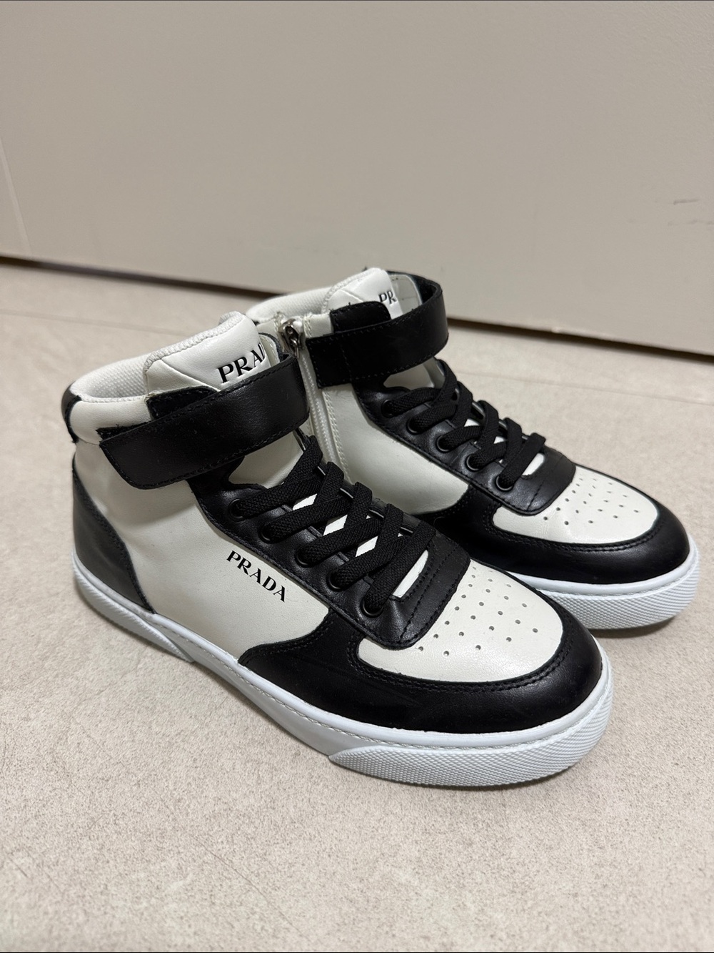 Prada Two-Tone boys Black and White High-Top Sneakers